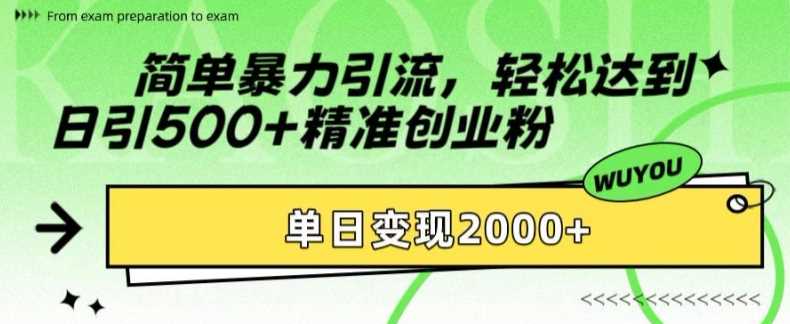 简单暴力引流轻松达到日引500+精准创业粉，单日变现2k【揭秘】-源创智汇网