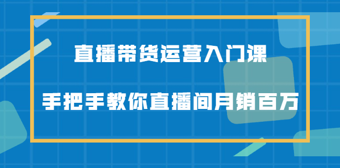 直播带货运营入门课，手把手教你直播间月销百万-源创智汇网