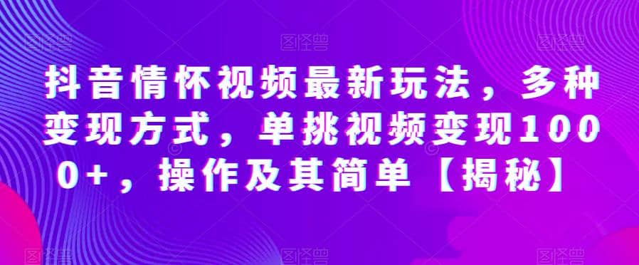 抖音情怀视频最新玩法，多种变现方式，单挑视频变现1000+，操作及其简单【揭秘】-源创智汇网