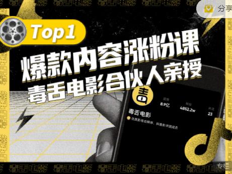 【毒舌电影合伙人亲授】抖音爆款内容涨粉课，5000万抖音大号首次披露涨粉机密-源创智汇网