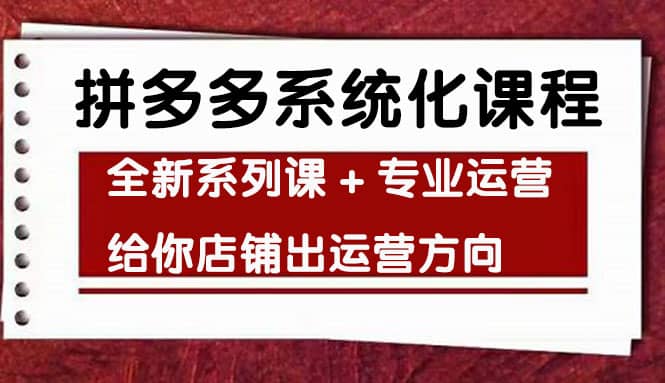 车神陪跑，拼多多系统化课程，全新系列课+专业运营给你店铺出运营方向-源创智汇网
