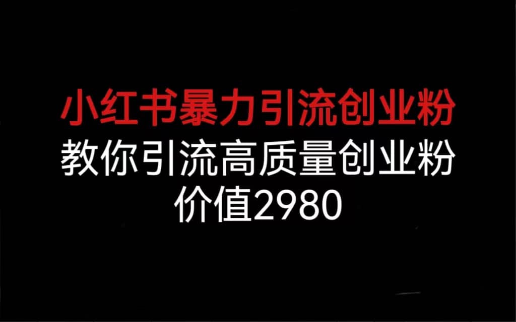 小红书暴力引流创业粉，教你引流高质量创业粉，价值2980-源创智汇网