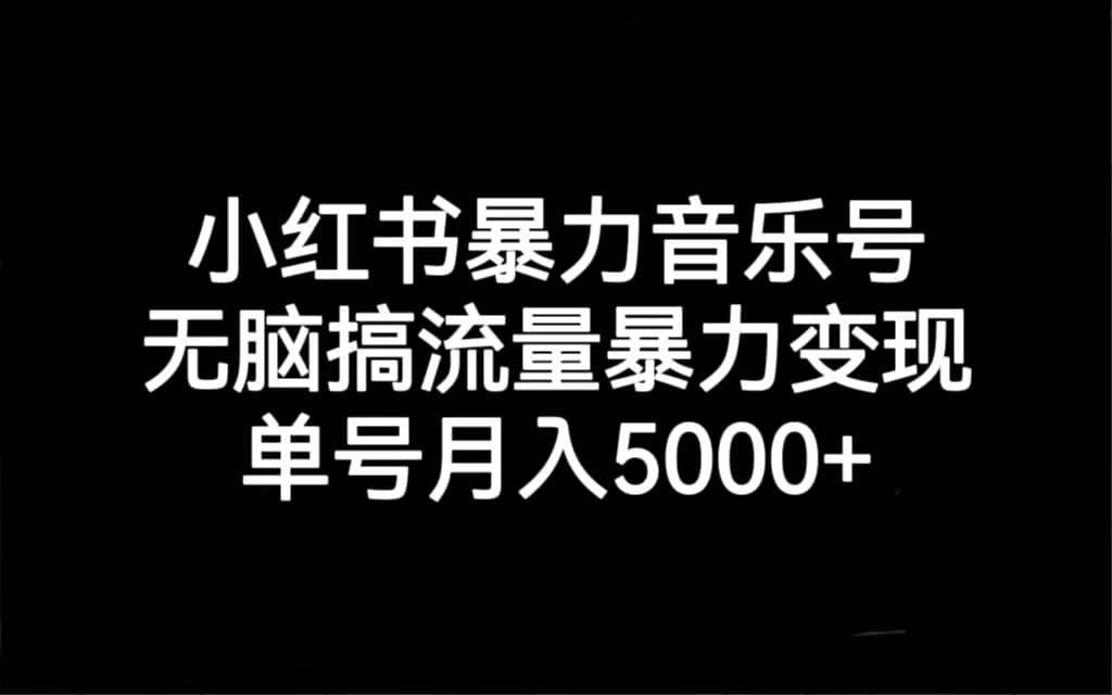 小红书暴力音乐号，无脑搞流量暴力变现，单号月入5000+-源创智汇网