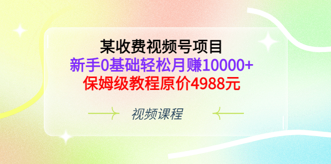 某收费视频号项目，新手0基础轻松月赚10000+，保姆级教程原价4988元-源创智汇网