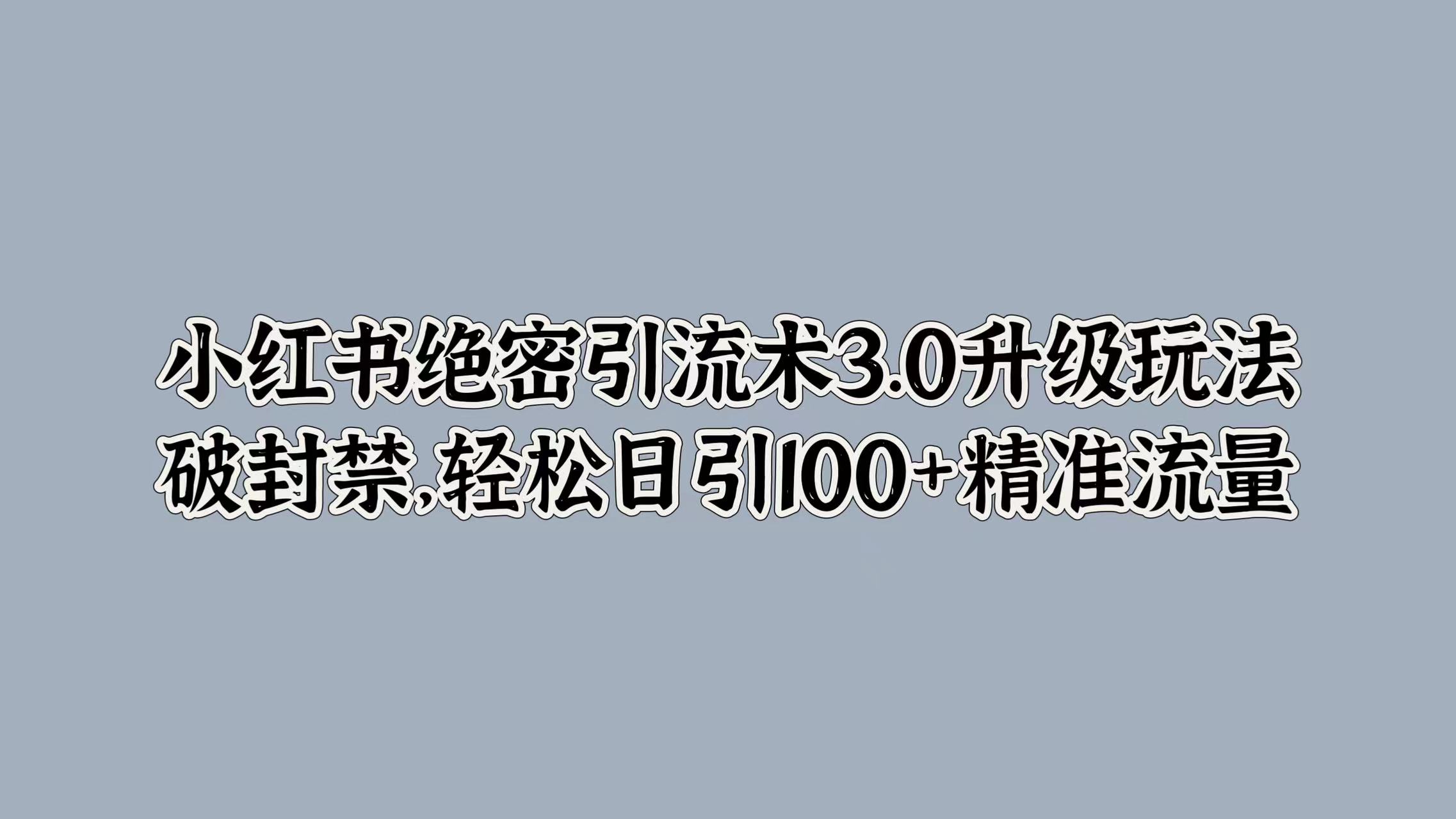 小红书绝密引流术3.0升级玩法，破封禁，轻松日引100+精准流量-源创智汇网