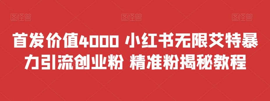 首发价值4000 小红书无限艾特暴力引流创业粉 精准粉揭秘教程-源创智汇网