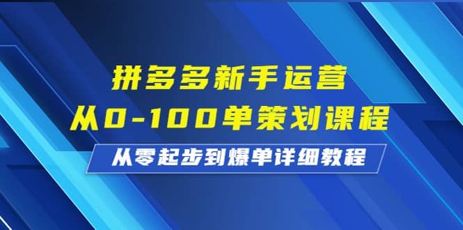 拼多多新手运营从0-100单策划课程，从零起步到爆单详细教程-源创智汇网