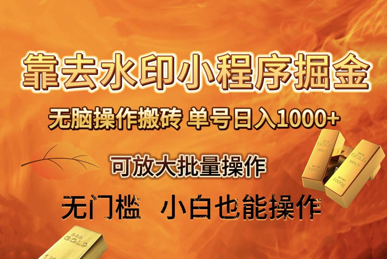 去水印小程序+拼多多 无脑搬砖 ，单号日入1000+ 保姆级教程 可放大批量操作-源创智汇网