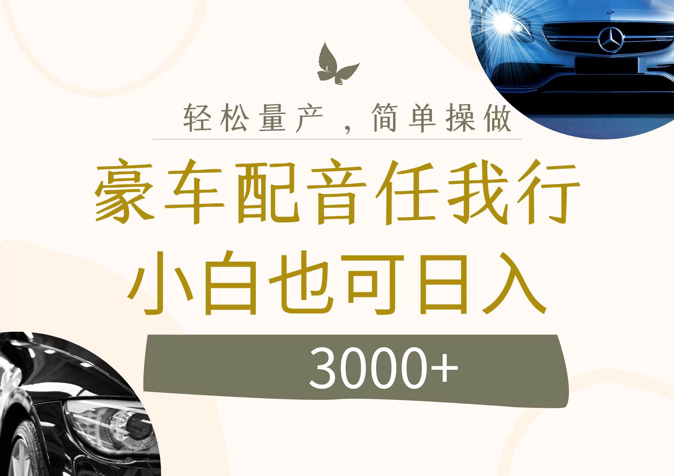 不为人知的暴力小项目，豪车配音，日入3000+-源创智汇网
