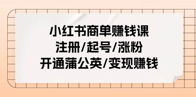 小红书商单赚钱课：注册/起号/涨粉/开通蒲公英/变现赚钱（25节课）-源创智汇网