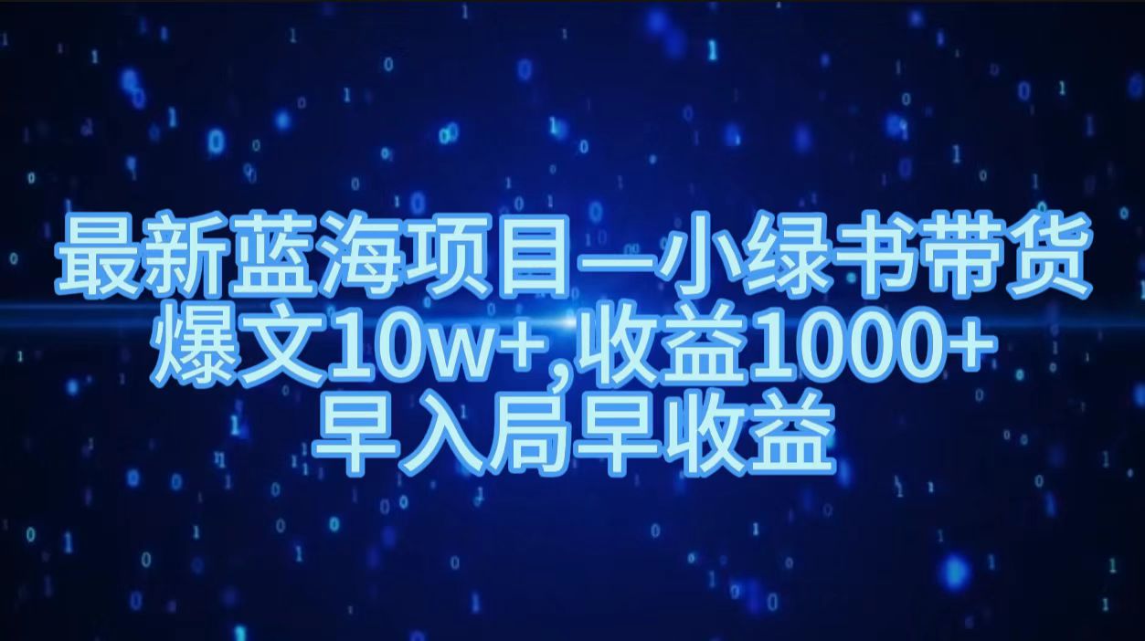 最新蓝海项目小绿书带货，爆文10w＋，收益1000＋，早入局早获益！！-源创智汇网