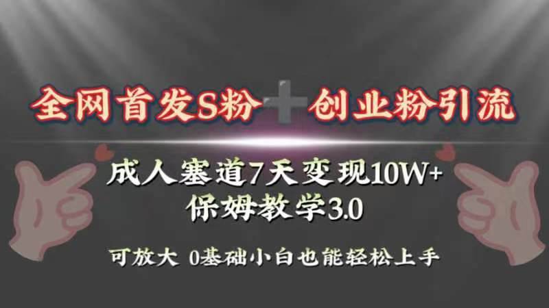 全网首发s粉加创业粉引流变现，成人用品赛道7天变现10w+保姆教学3.0-源创智汇网