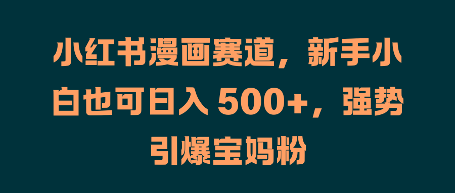 小红书漫画赛道，新手小白也可日入 500+，强势引爆宝妈粉-源创智汇网