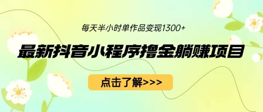 最新抖音小程序撸金躺赚项目，一部手机每天半小时，单个作品变现1300+-源创智汇网