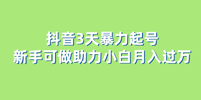 抖音3天暴力起号新手可做助力小白月入过万-源创智汇网