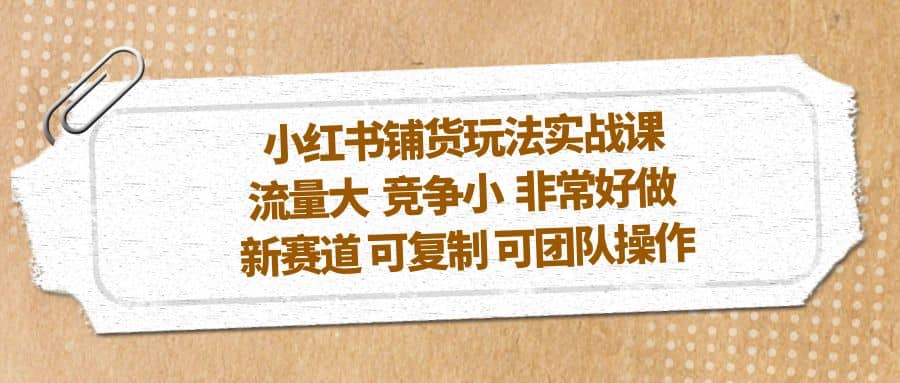 小红书铺货玩法实战课，流量大 竞争小 非常好做 新赛道 可复制 可团队操作-源创智汇网