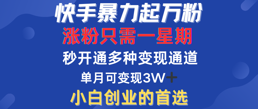 快手暴力起万粉，涨粉只需一星期！多种变现模式-源创智汇网