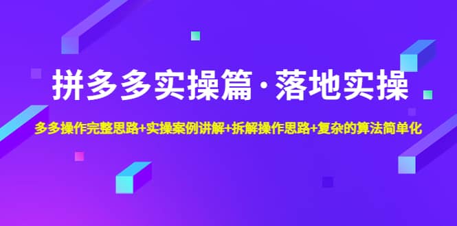 拼多多实操篇·落地实操 完整思路+实操案例+拆解操作思路+复杂的算法简单化-源创智汇网