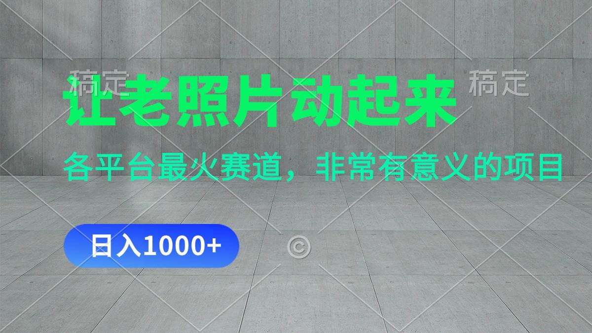 让老照片动起来，一天变现1000+，各平台最火赛道，看完就会-源创智汇网
