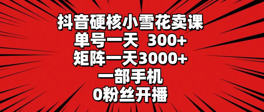 抖音硬核小雪花卖课，单号一天300+，矩阵一天3000+，一部手机0粉丝开播-源创智汇网