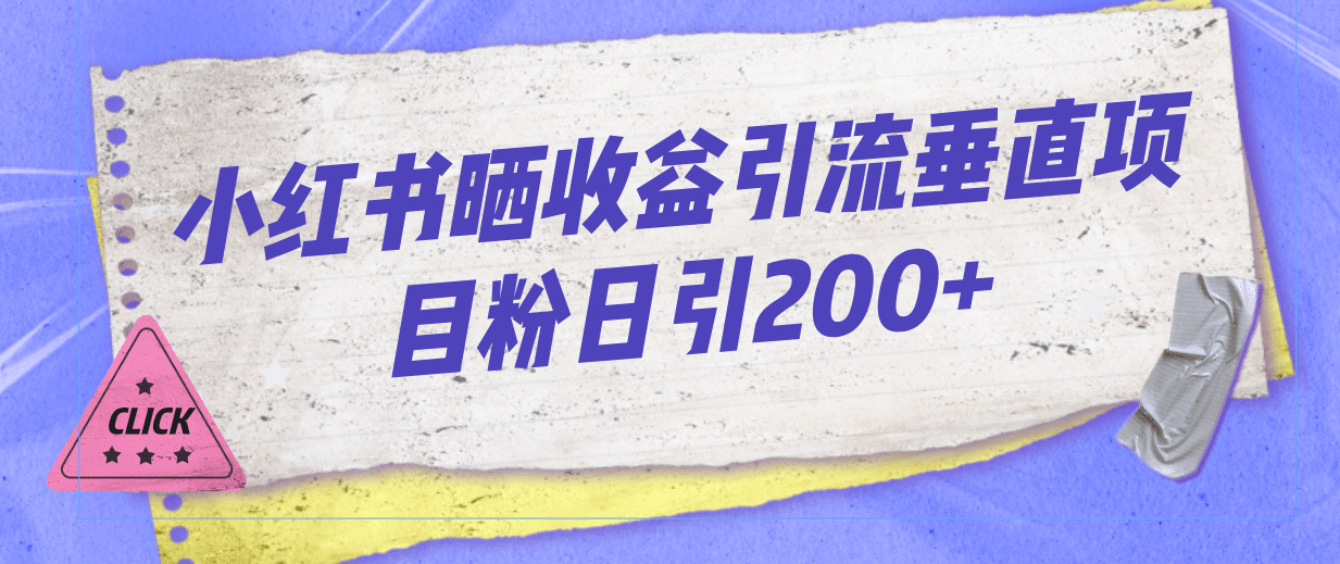 小红书晒收益图引流垂直项目粉日引200+-源创智汇网