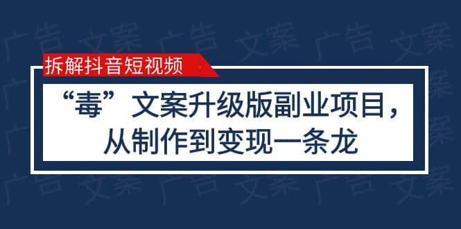 拆解抖音短视频：“毒”文案升级版副业项目，从制作到变现（教程+素材）-源创智汇网