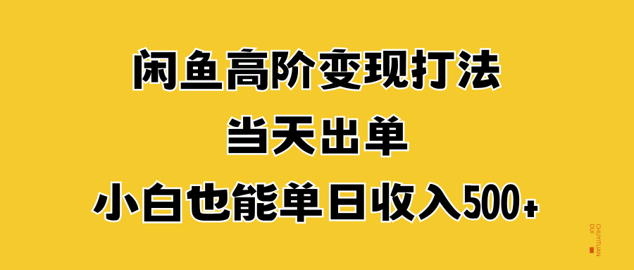 闲鱼高阶变现打法，当天出单，小白也能单日收入500+-源创智汇网