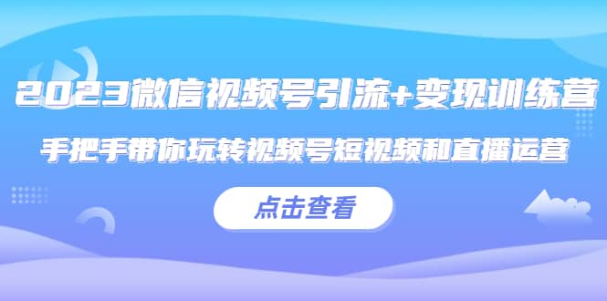 2023微信视频号引流+变现训练营：手把手带你玩转视频号短视频和直播运营-源创智汇网