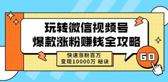 玩转微信视频号爆款涨粉赚钱全攻略，快速涨粉百万变现万元秘诀-源创智汇网