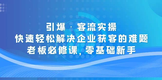 引爆·客流实操：快速轻松解决企业获客的难题，老板必修课，零基础新手-源创智汇网
