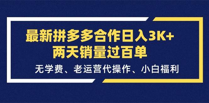 最新拼多多合作日入3K+两天销量过百单，无学费、老运营代操作、小白福利-源创智汇网