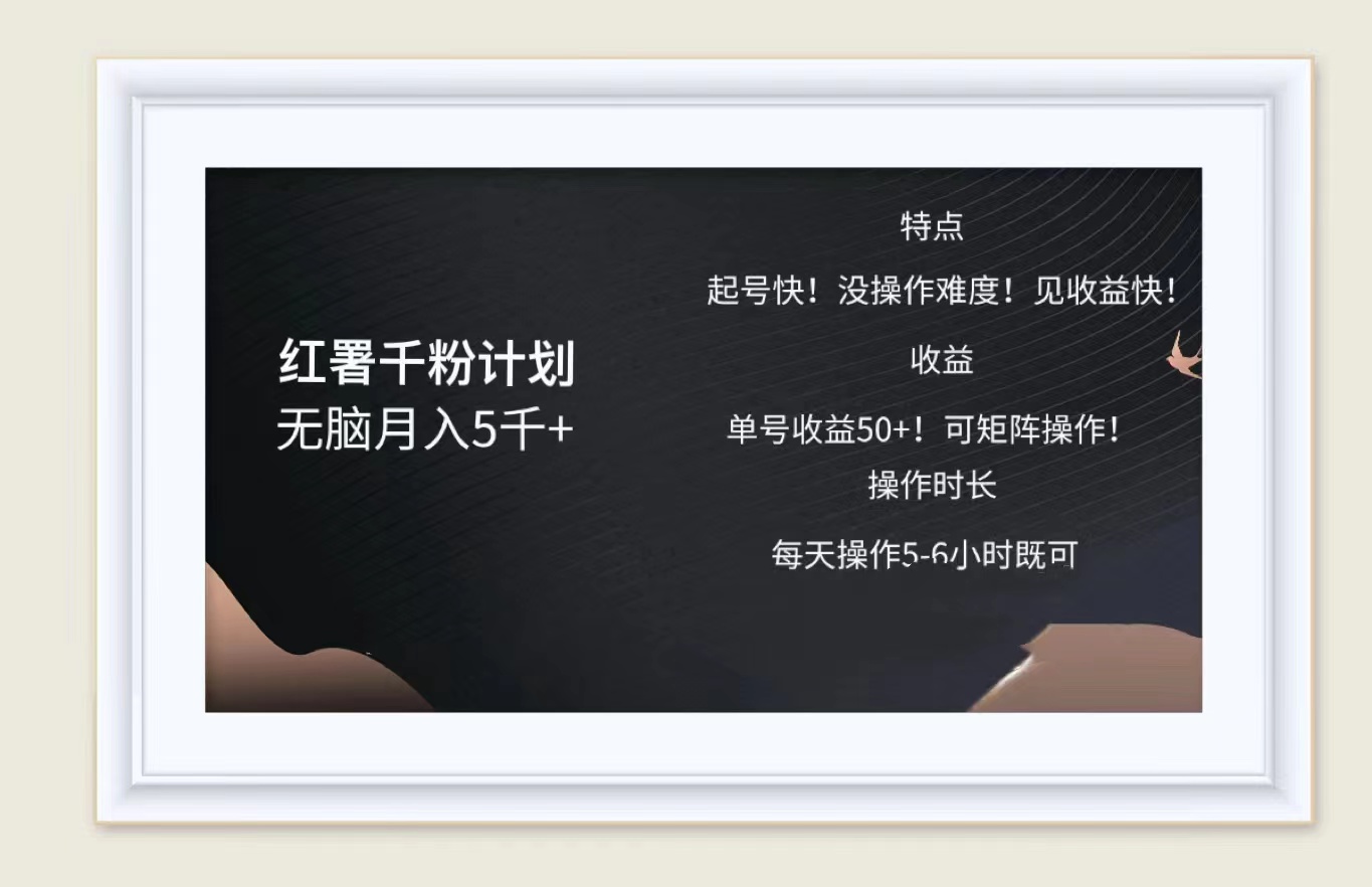 红薯千粉计划无脑月入5千➕！既做既赚！-源创智汇网