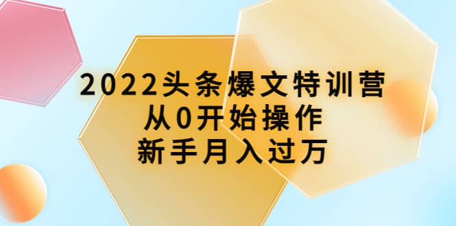 2022头条爆文特训营：从0开始操作，新手月入过万（16节课时）-源创智汇网