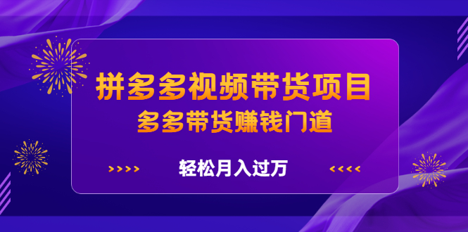拼多多视频带货项目，多多带货赚钱门道 价值368元-源创智汇网