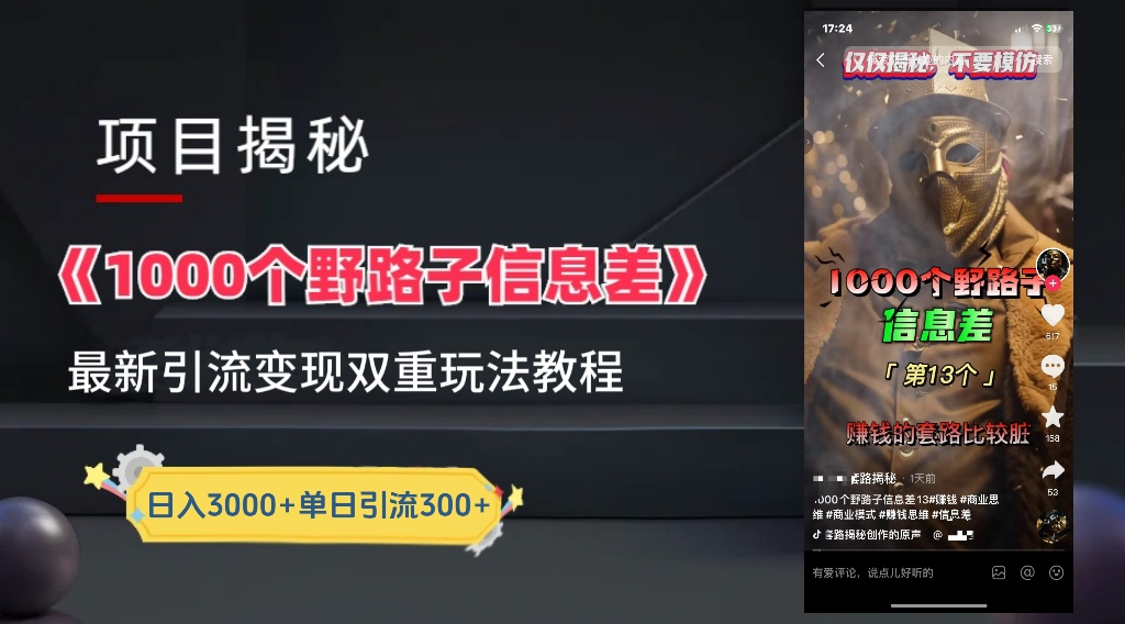 抖音一千个野路子信息差最新玩法教程-变现＋引流的玩法具体拆解-源创智汇网