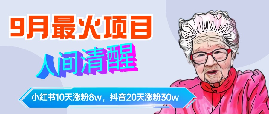 9月最火项目，人间清醒柒奶奶，10天小红薯涨粉8w+，单篇笔记报价1400.-源创智汇网