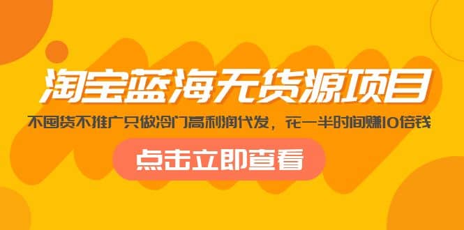 淘宝蓝海无货源项目，不囤货不推广只做冷门高利润代发-源创智汇网
