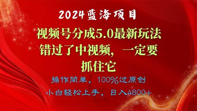 2024蓝海项目，视频号分成计划5.0最新玩法，错过了中视频，一定要抓住…-源创智汇网