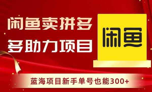 闲鱼卖拼多多助力项目，蓝海项目新手单号也能300+-源创智汇网