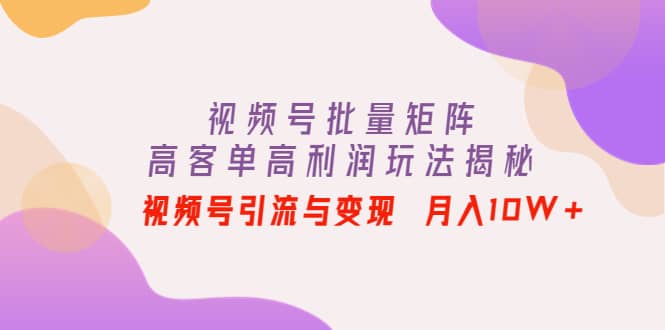 视频号批量矩阵的高客单高利润玩法揭秘-源创智汇网