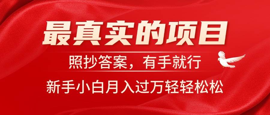 最真实的项目，照抄答案，有手就行，新手小白月入过万轻轻松松-源创智汇网