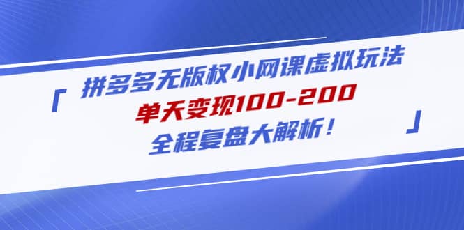 拼多多无版权小网课虚拟玩法，全程复盘大解析-源创智汇网