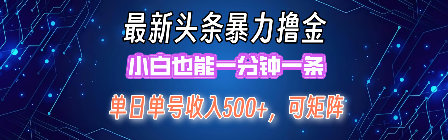最新头条撸金，小白也能一分钟一条-源创智汇网