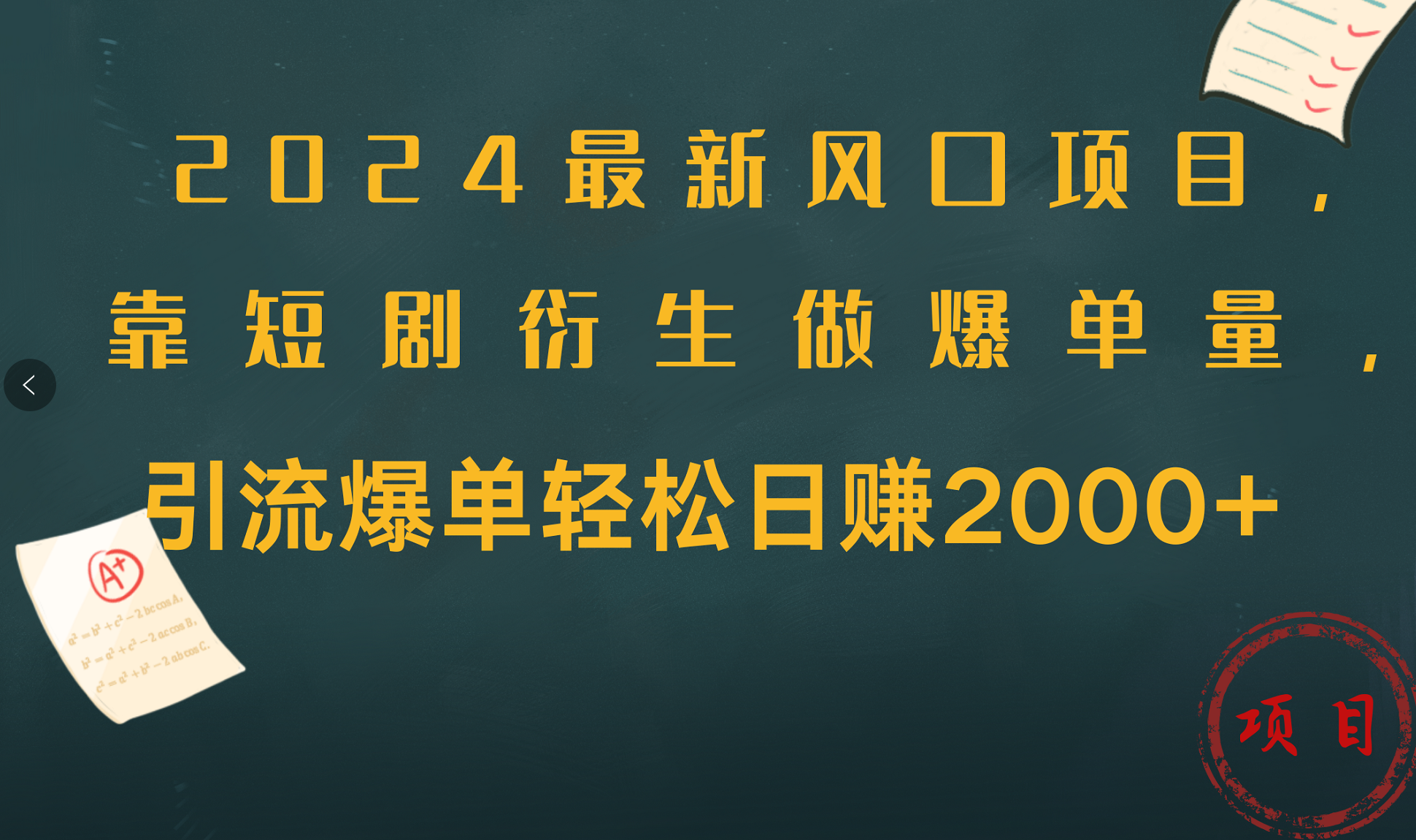 2024最新风口项目，引流爆单轻松日赚2000+，靠短剧衍生做爆单量-源创智汇网