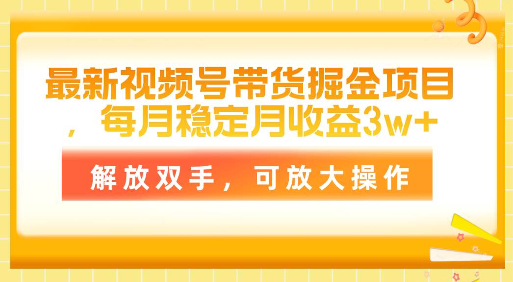 最新视频号带货掘金项目，每月稳定月收益3w+，解放双手，可放大操作-源创智汇网