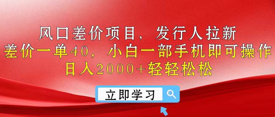 风口差价项目，发行人拉新，差价一单40，小白一部手机即可操作，日入20…-源创智汇网
