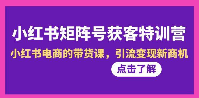 小红书-矩阵号获客特训营-第10期，小红书电商的带货课，引流变现新商机-源创智汇网