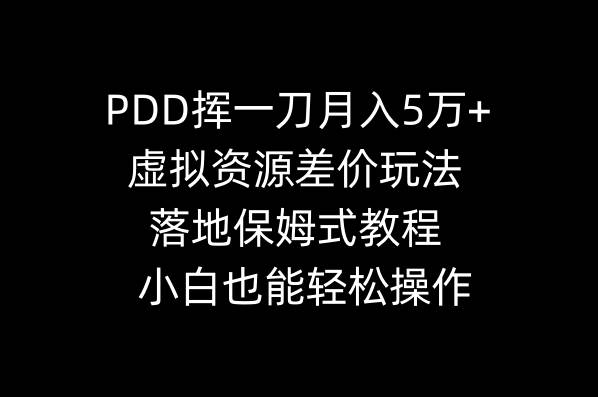 PDD挥一刀月入5万+，虚拟资源差价玩法，落地保姆式教程，小白也能轻松操作-源创智汇网