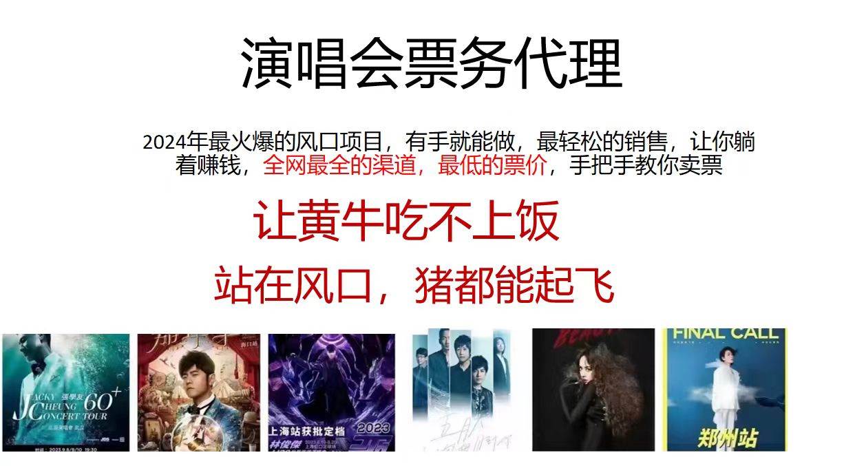 演唱会票务代理，2024年最火爆风口项目，全网最低的票价，小白一分钟上…-源创智汇网