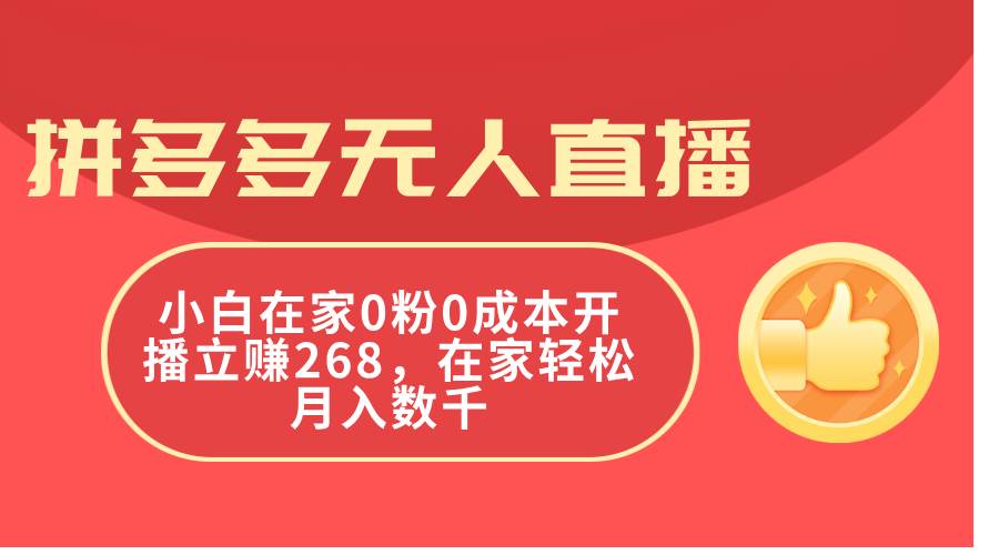 拼多多无人直播，小白在家0粉0成本开播立赚268，在家轻松月入数千-源创智汇网